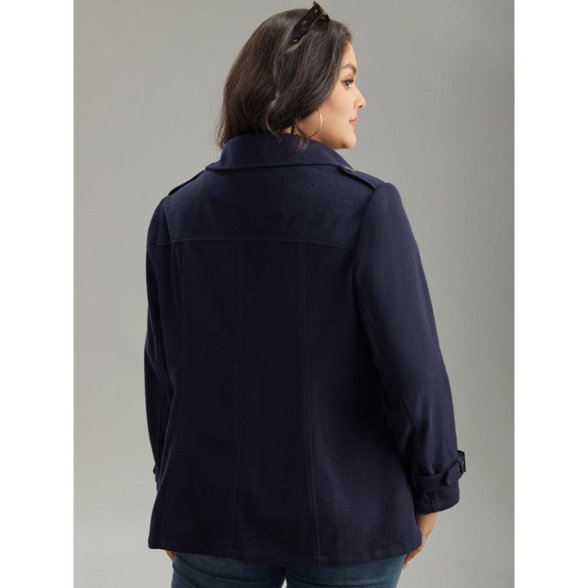Plus Size Solid Buckle Detail Cuffs Lapel Collar Coat Women Midnight Casual Plain Ladies Everyday Winter Coats BloomChic 26/4X Product Image
