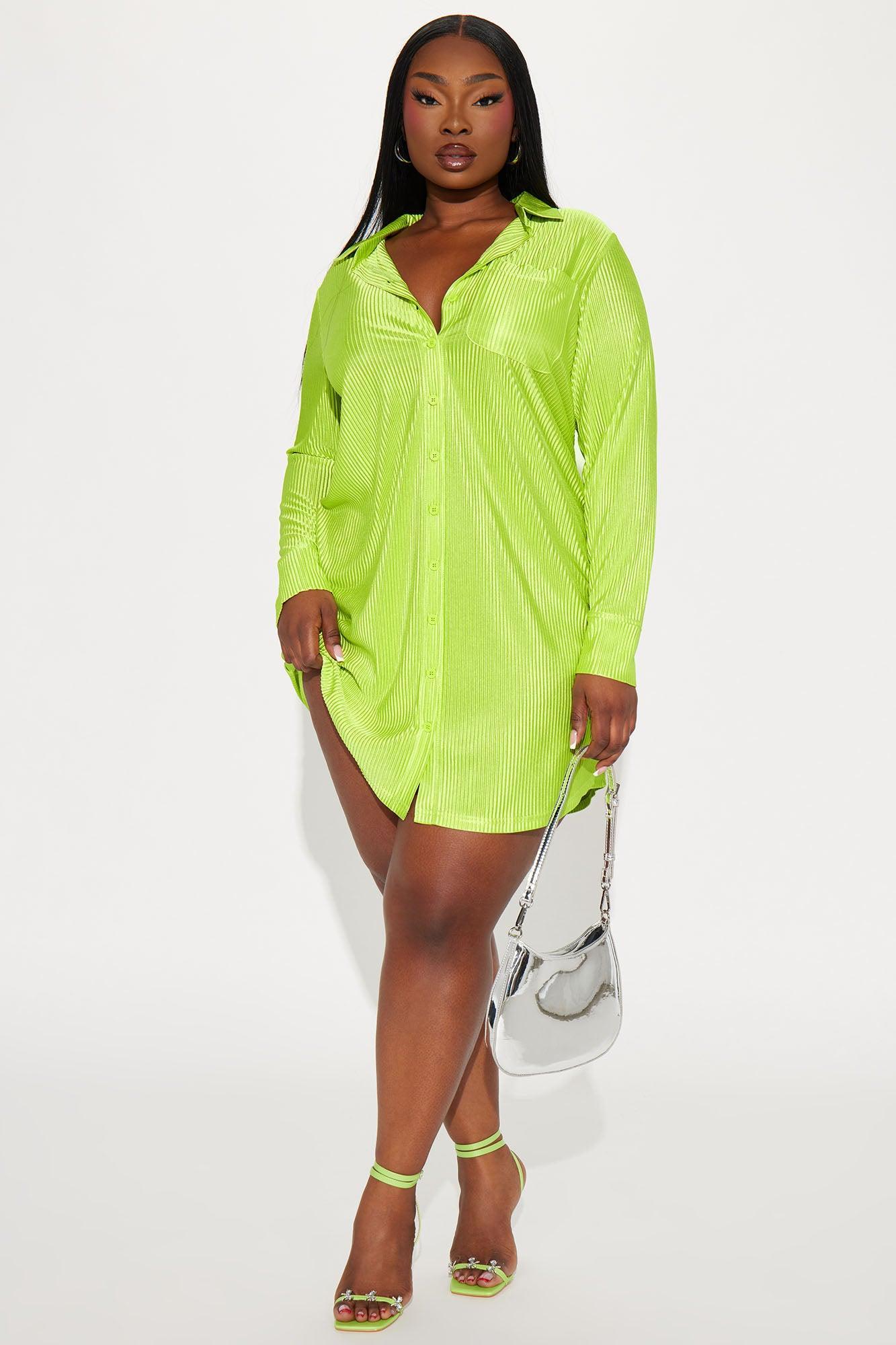 Lisa Plisse Shirt Dress - Lime Product Image