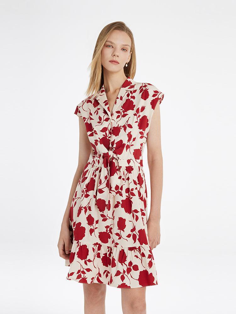 Rose Print Knotted Women Mini Dress Product Image