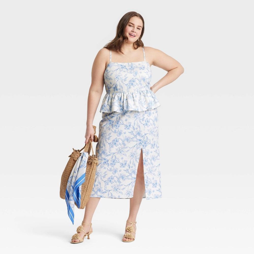 Women's Peplum Tank Top - A New Day™ Cream Floral 4X: Cotton Rayon Blend, Squareneck, Spaghetti Straps Product Image