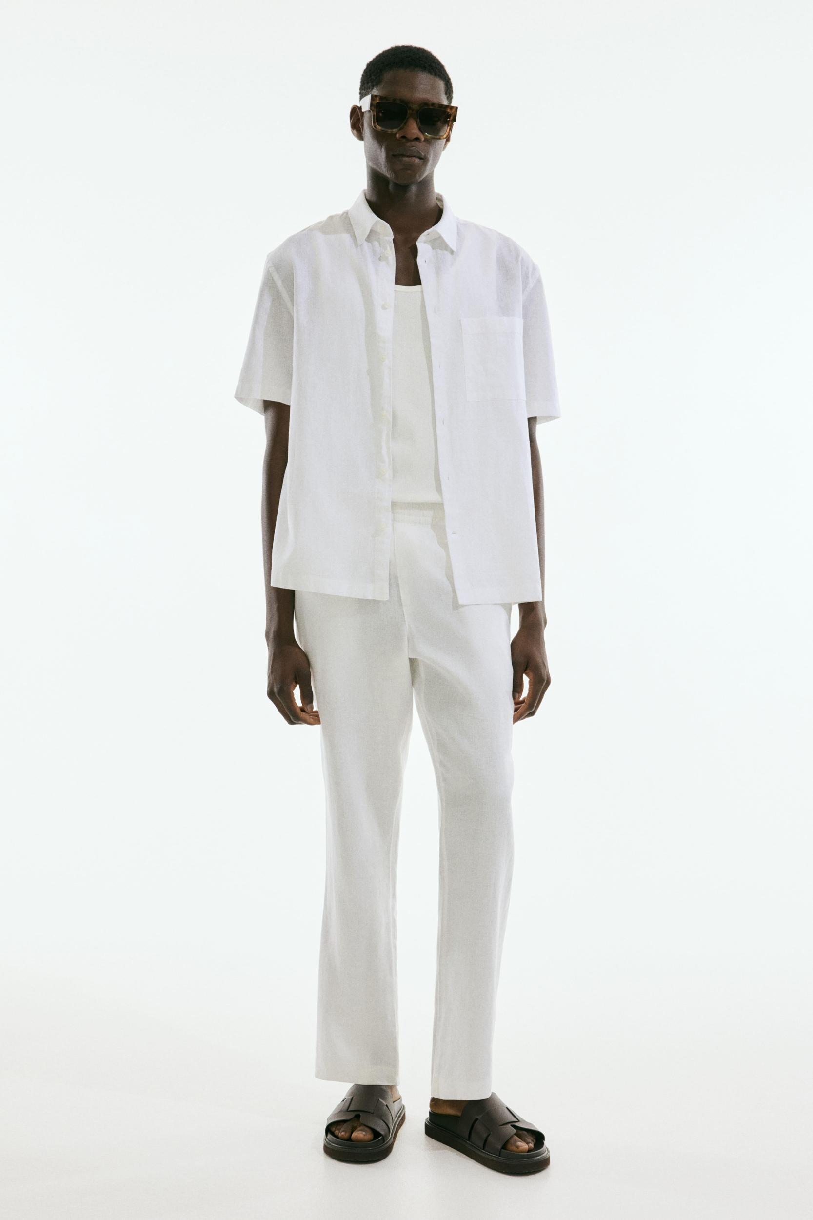 Regular-Fit Short-Sleeved Linen-Blend Shirt Product Image