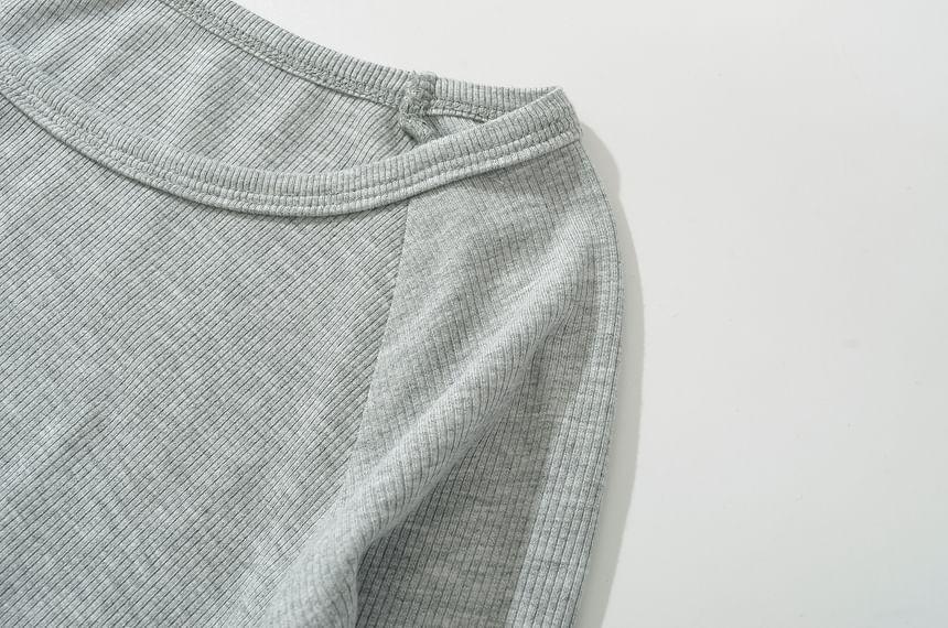 Long-Sleeve Asymmetrical Neck Ribbed Tee Product Image