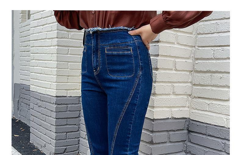 Plus Size High Waist Frayed Front-Slit Flared Jeans Product Image
