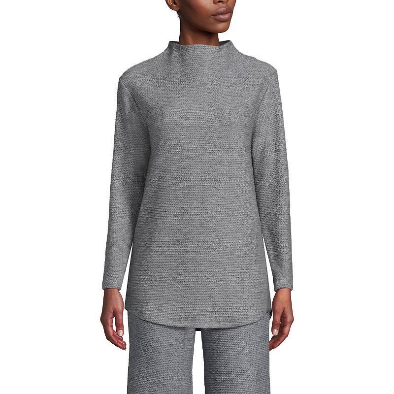 Women's Lands' End Cable Ottoman Relaxed Long Sleeve Funnel Neck Tunic, Size: Medium, Gray Grey Product Image