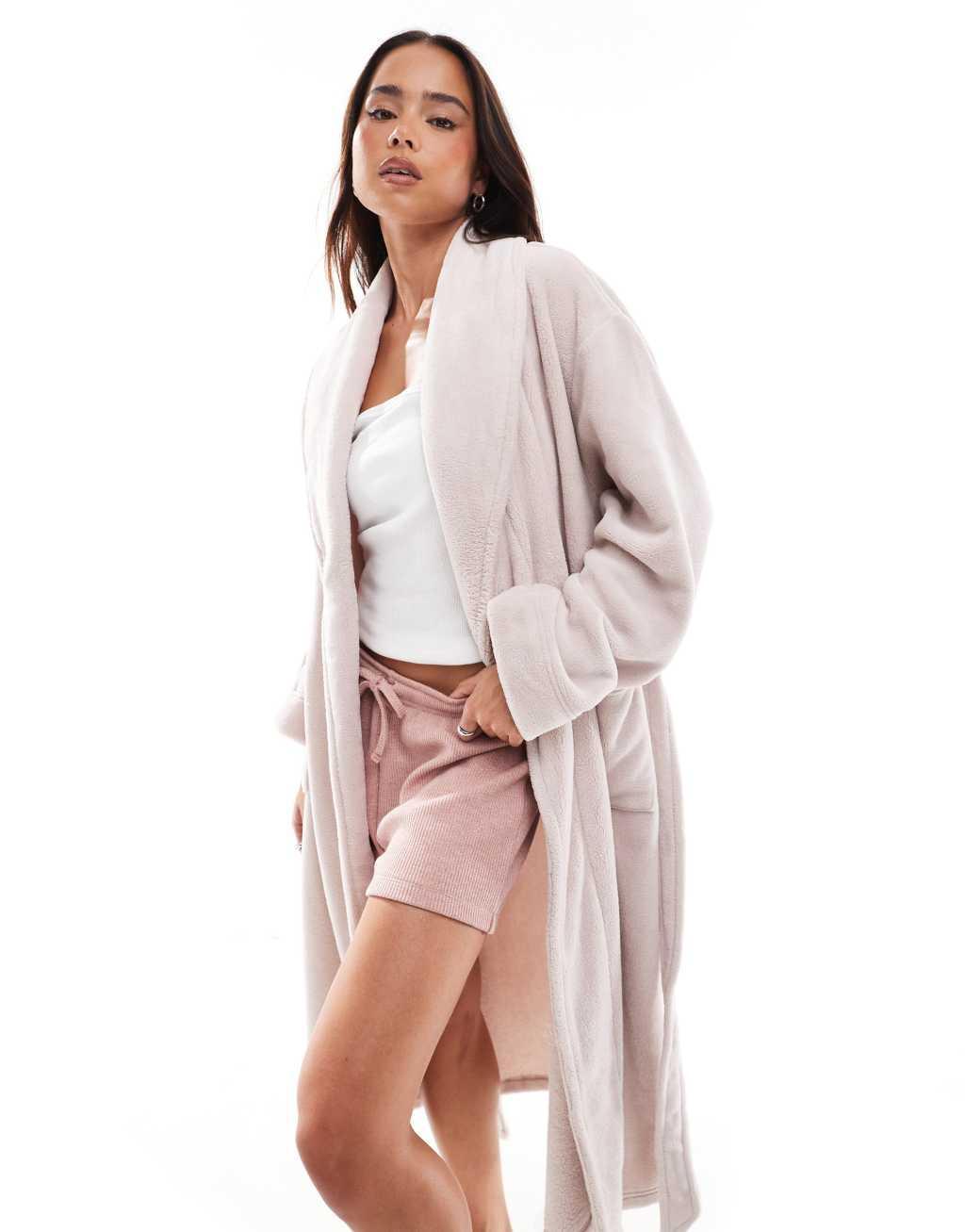 Lindex fleece robe in brown Product Image