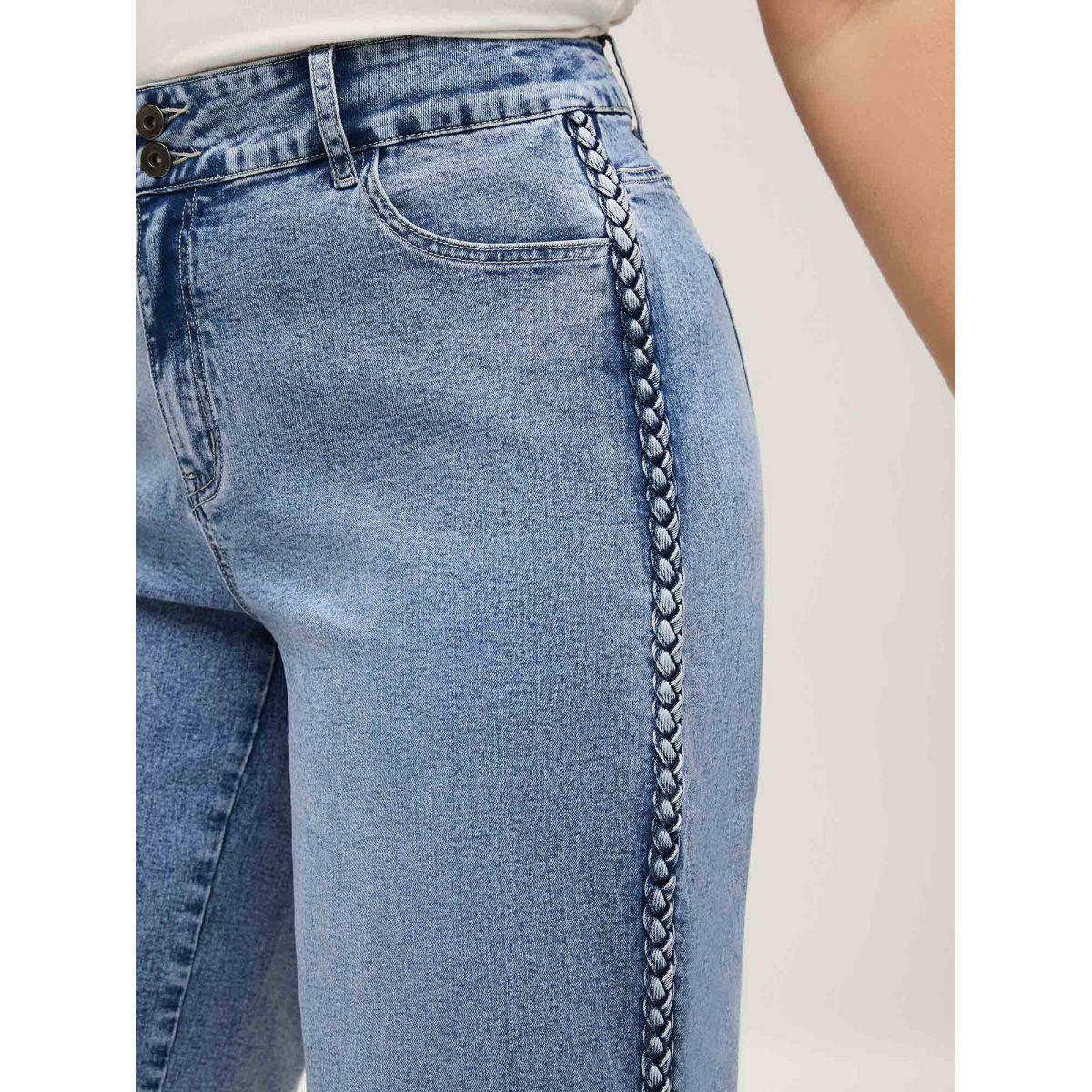 Plus Size Classic Cut Wide-Leg Crop Jeans Women Midblue High stretch Slanted pocket Jeans BloomChic 12/L Product Image