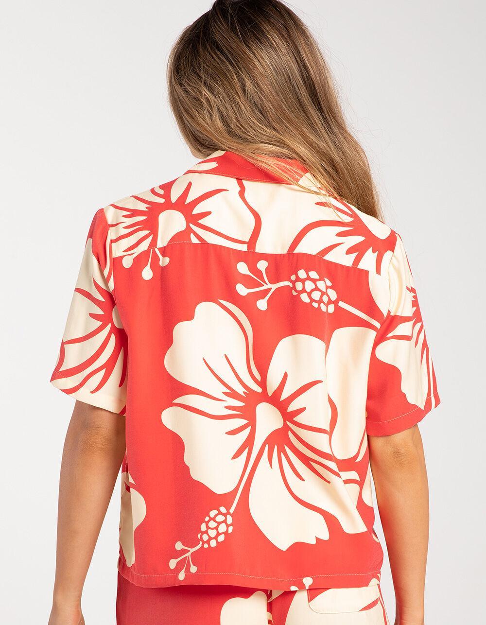 DUVIN Trouble In Paradise Womens Crop Button Up Shirt Product Image