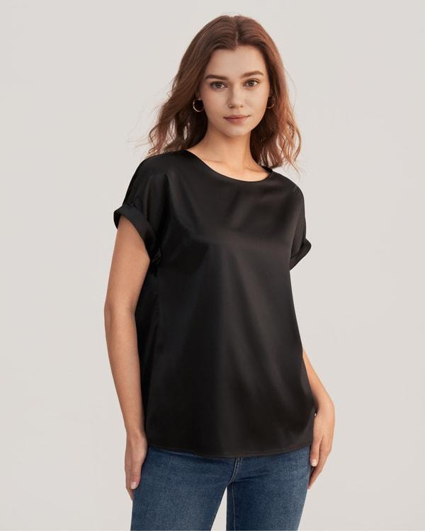 Short Sleeves Round Neck Silk Tee Product Image