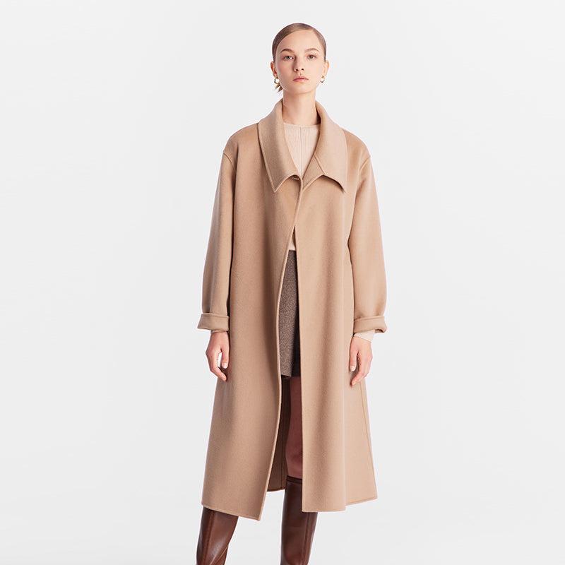 Double-Faced Wool And Silk-Blend Lapel Women Coat Product Image