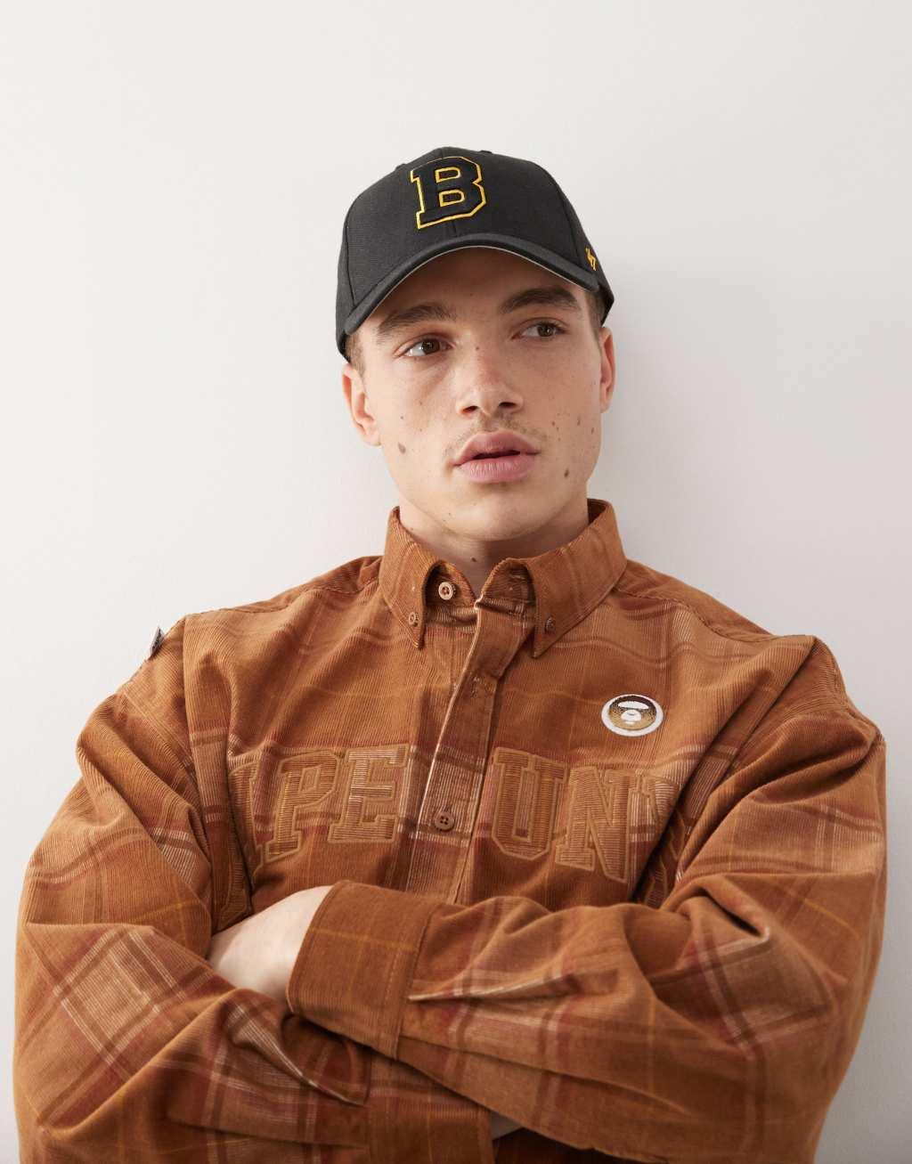 Aape By A Bathing Ape checked logo long sleeve shirt in brown Product Image