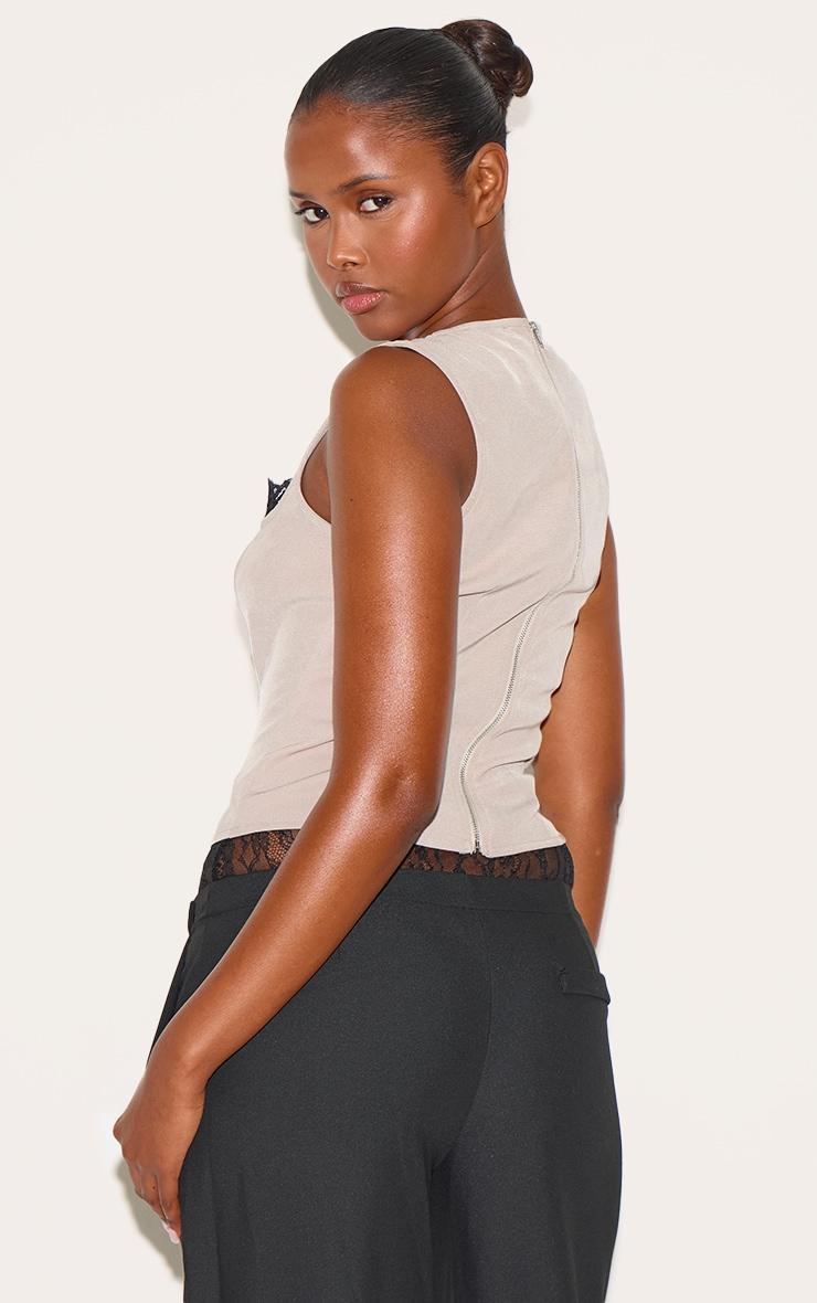 Taupe Lace Detail Square Neck Woven Top Product Image