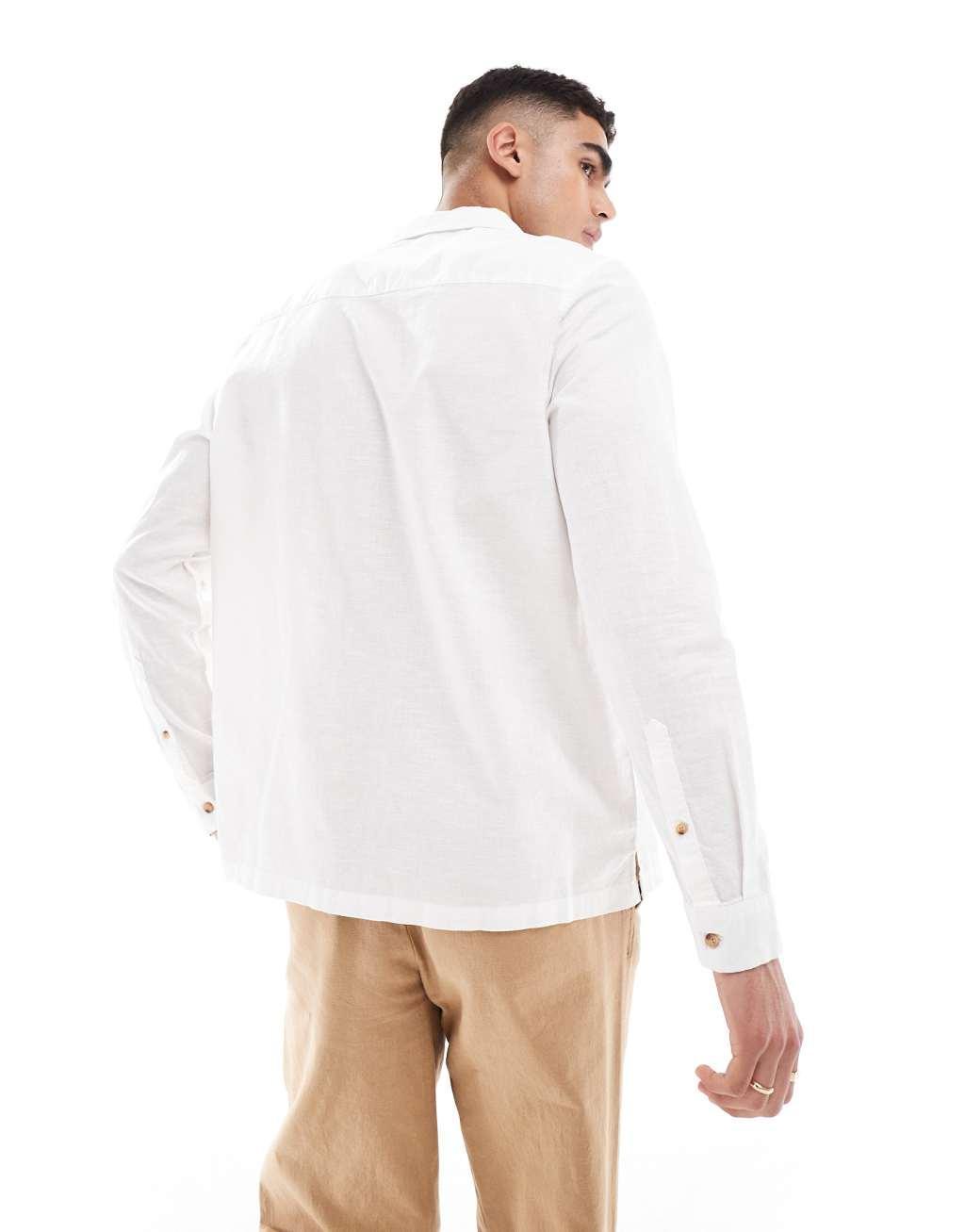 ASOS DESIGN relaxed linen blend shirt with revere collar in navy Product Image