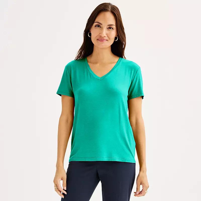 Petite Nine West Essential Short Sleeve V-Neck Tee, Womens Classic Blue Product Image