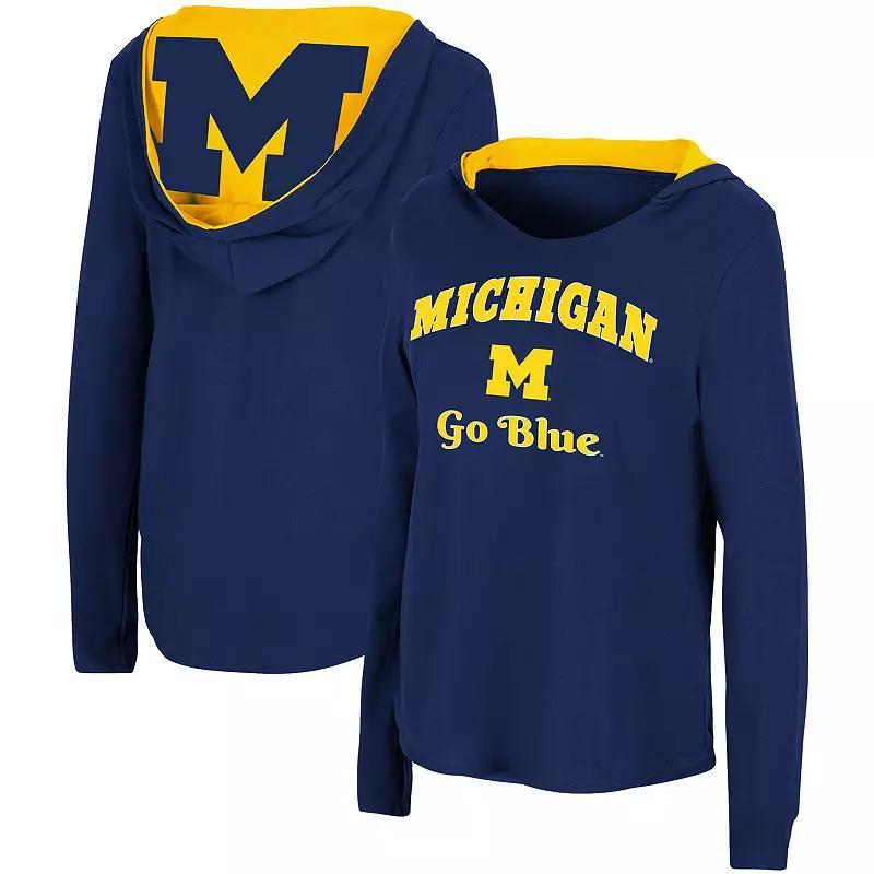 Women's Colosseum Navy Michigan Wolverines Catalina Hoodie Long Sleeve T-Shirt, Size: Medium, Blue Product Image