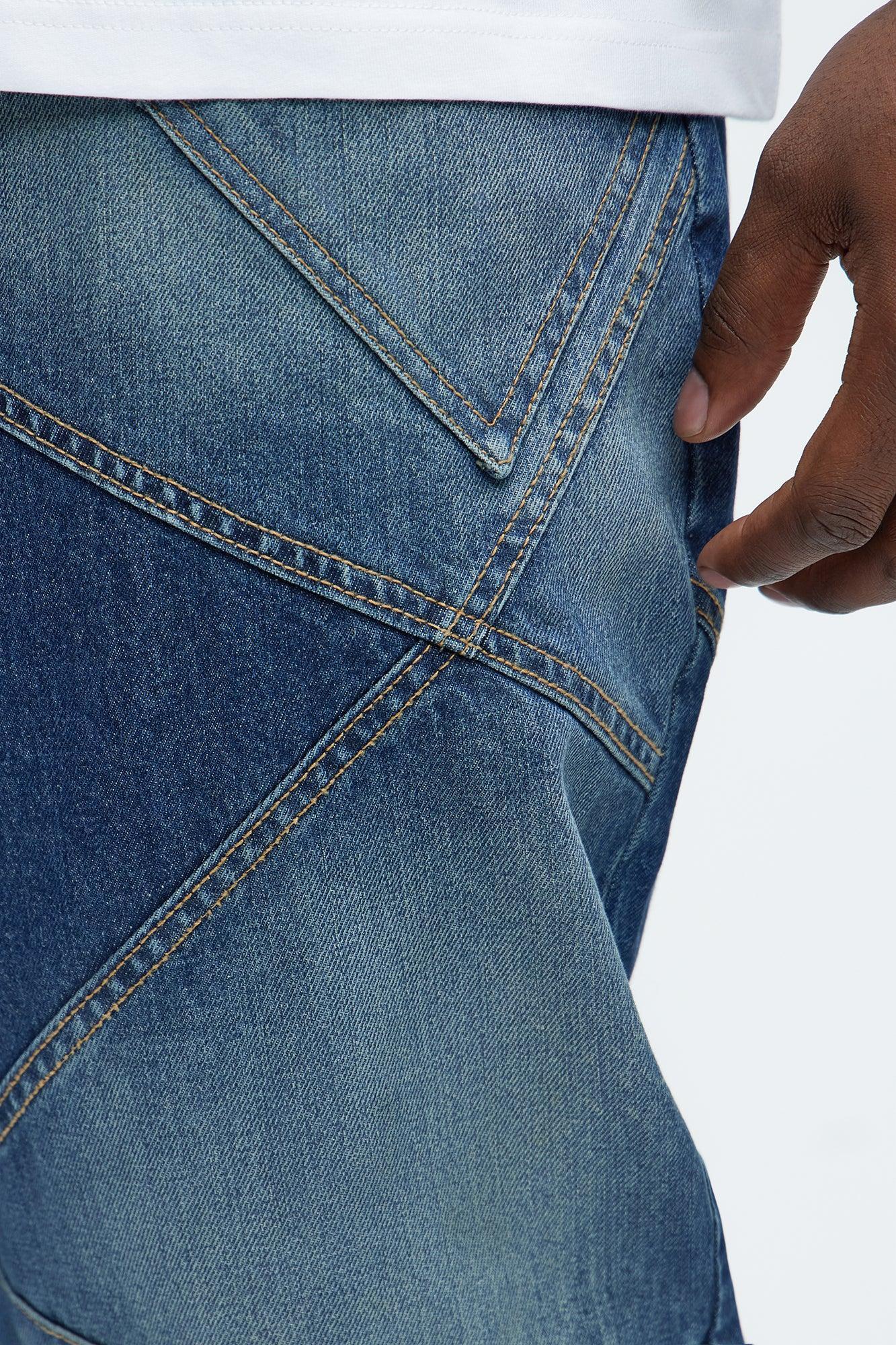 Tonal Patchwork Slim Flare Jeans - Medium Wash Product Image