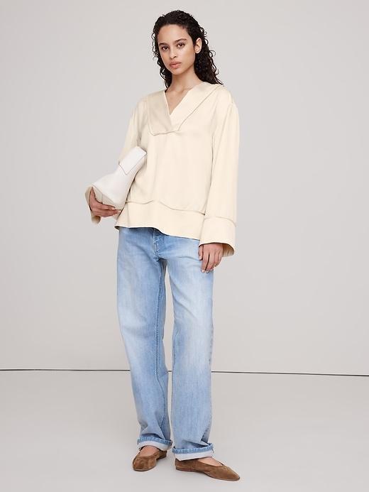 Relaxed Satin V-Neck Top Product Image