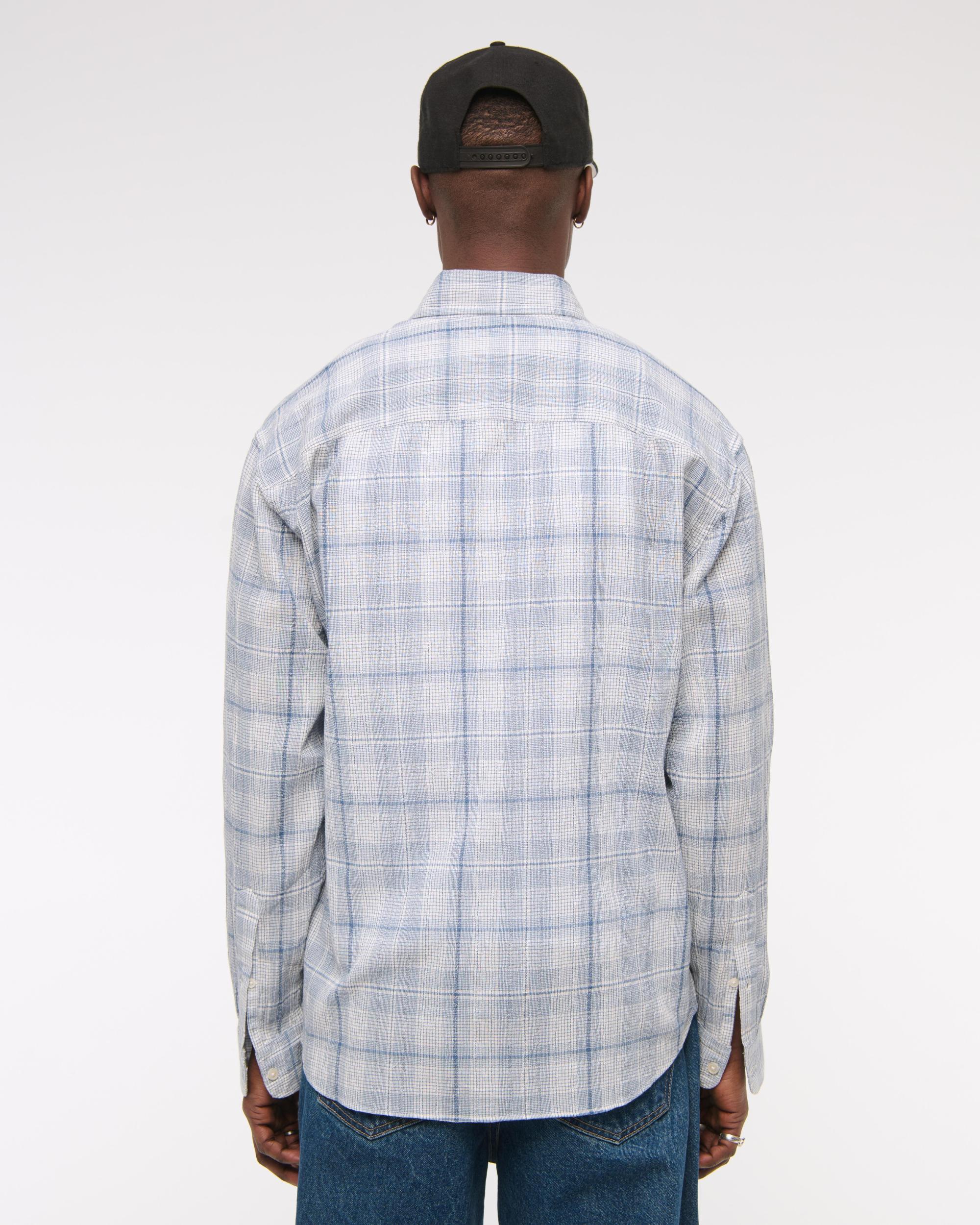 Long-Sleeve Textural Plaid Button-Up Shirt Product Image
