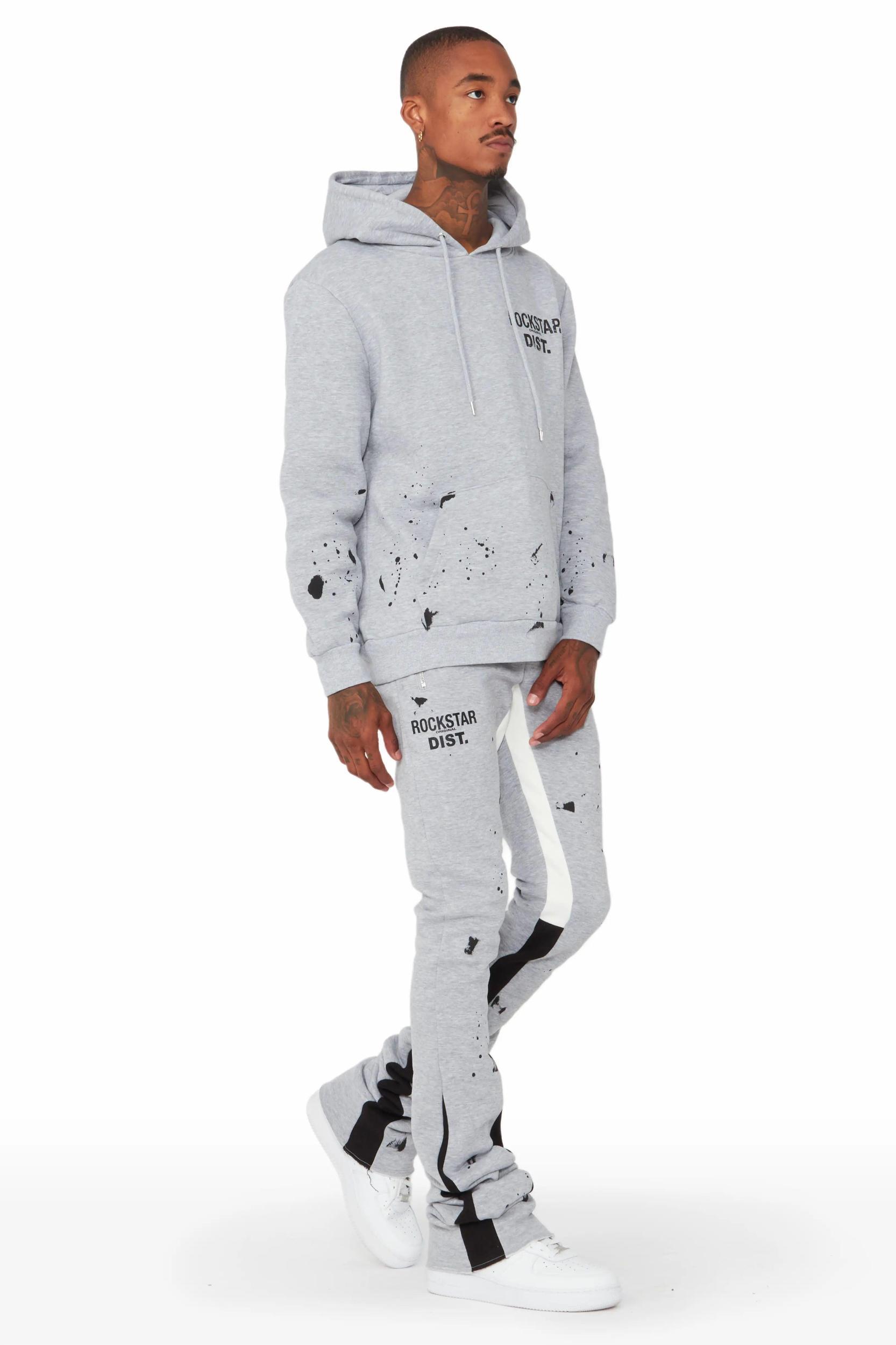 Raffer Grey/White Hoodie/Super Stacked Flare Pant Set Male Product Image