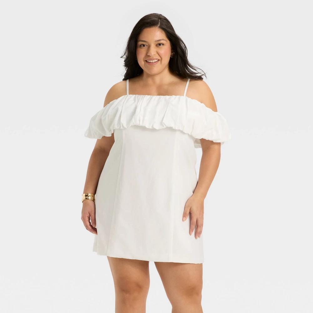 Women's Ruffle Mini A-Line Dress - A New Day™ White 24 Product Image
