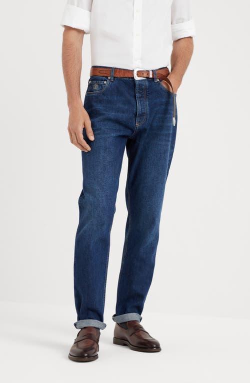 BRUNELLO CUCINELLI Logo-stitched Tapered Jeans In Blue Product Image
