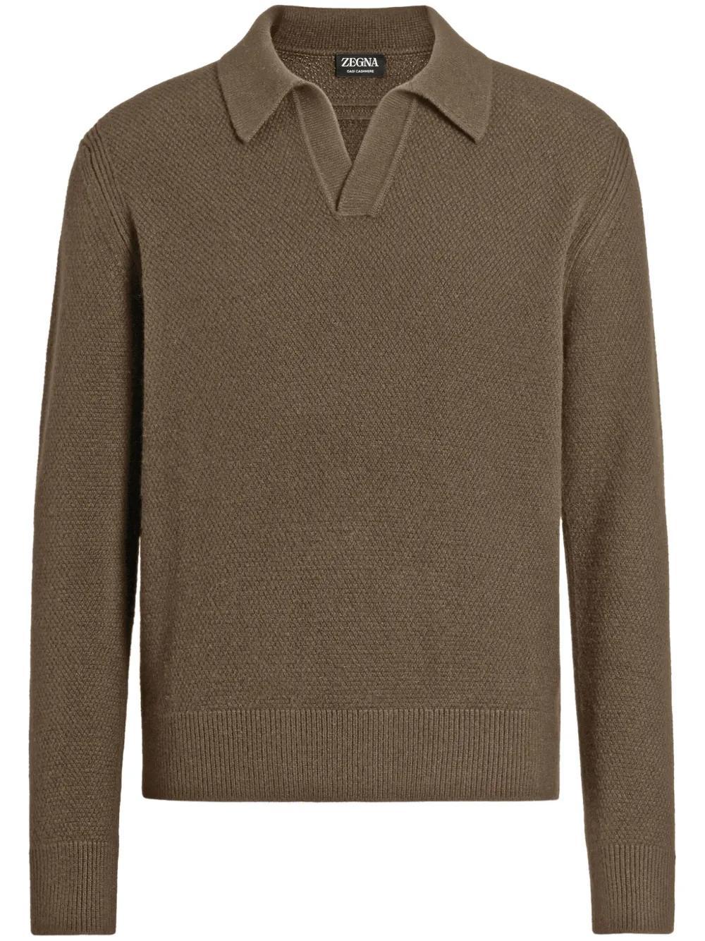 ZEGNA Oasi Cashmere Polo Shirt In Dark Khaki Mélange Product Image