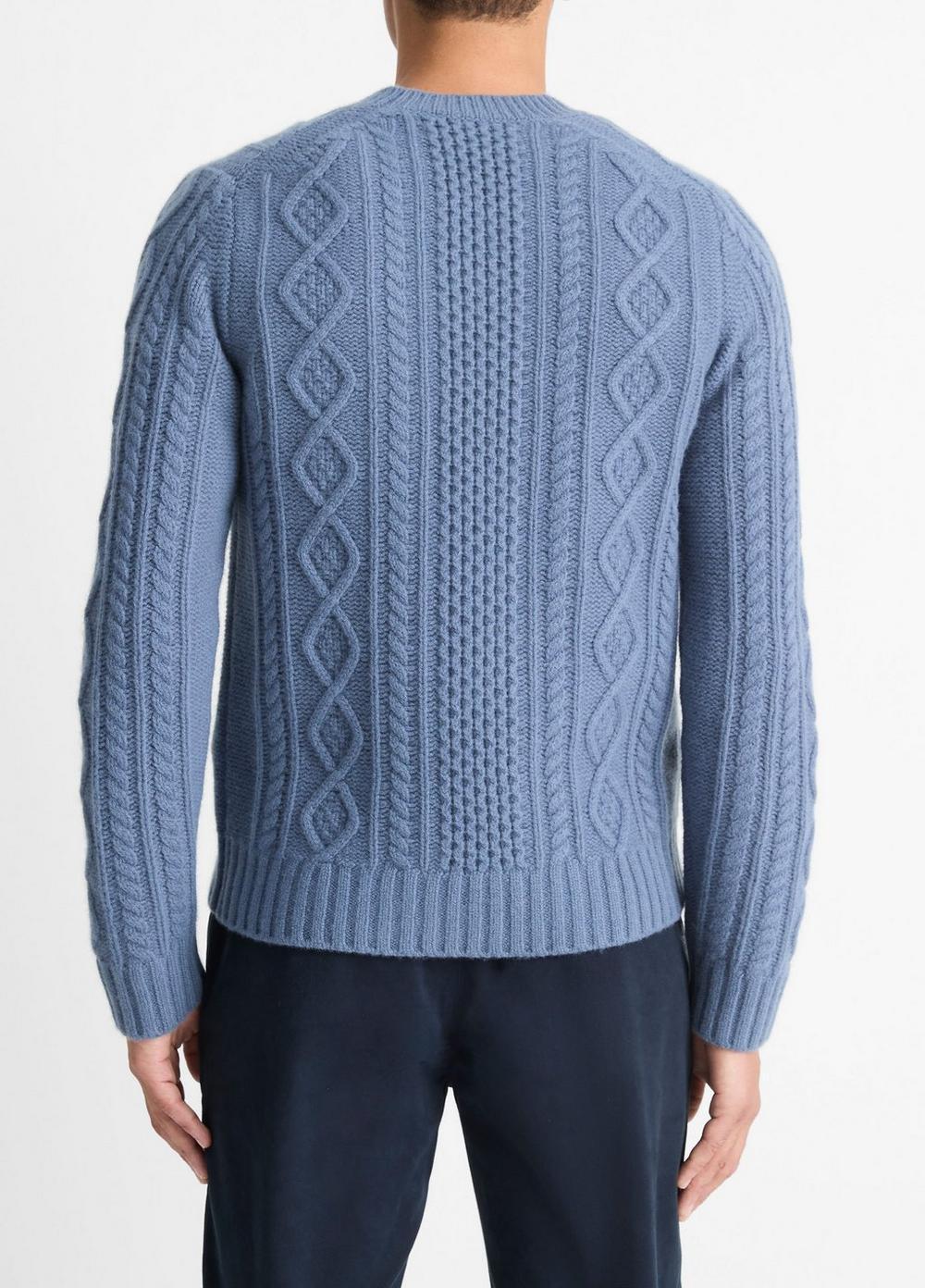 Mens Aran Cable Wool Crew Neck Sweater, Light Belluga Blue, Size S Vince Product Image