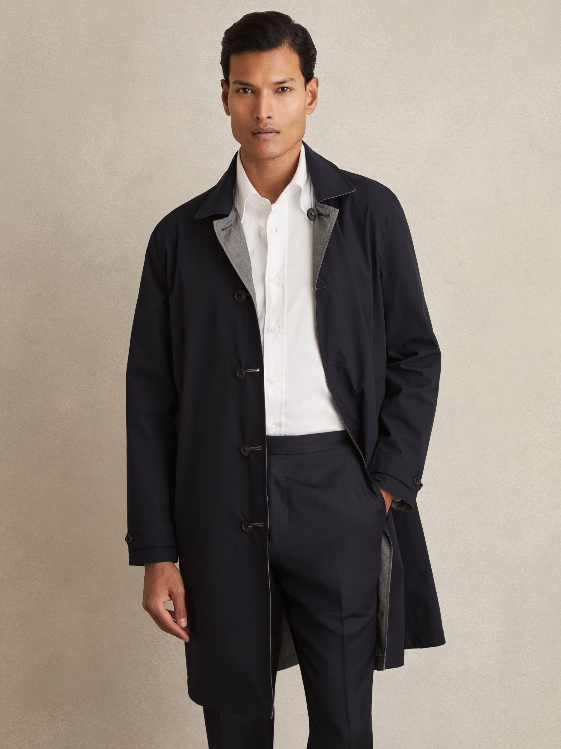Reversible Mid-Length Coat in Navy/Grey Product Image