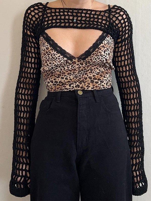 See Through Crochet Knit Bolero Shrug Product Image