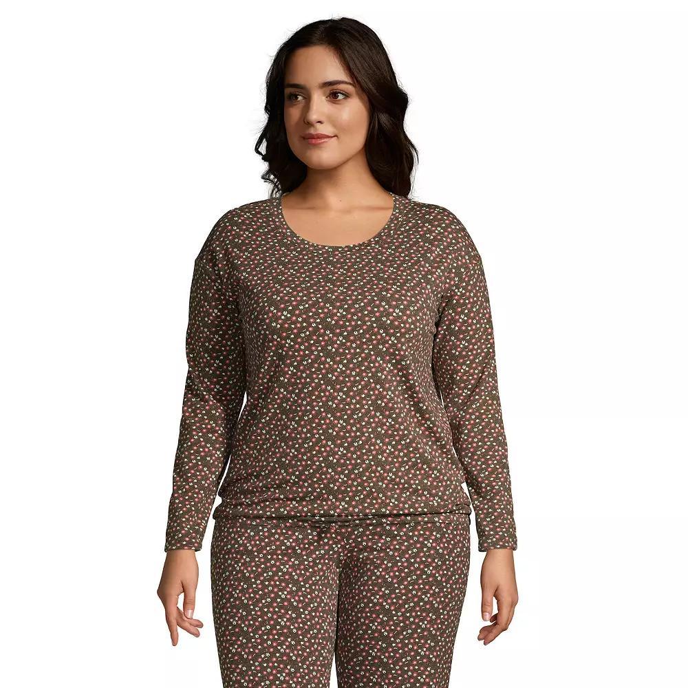 Women's Lands' End Long Sleeve Pajama Top, Size: XS, Black Ivory Buffalo Product Image