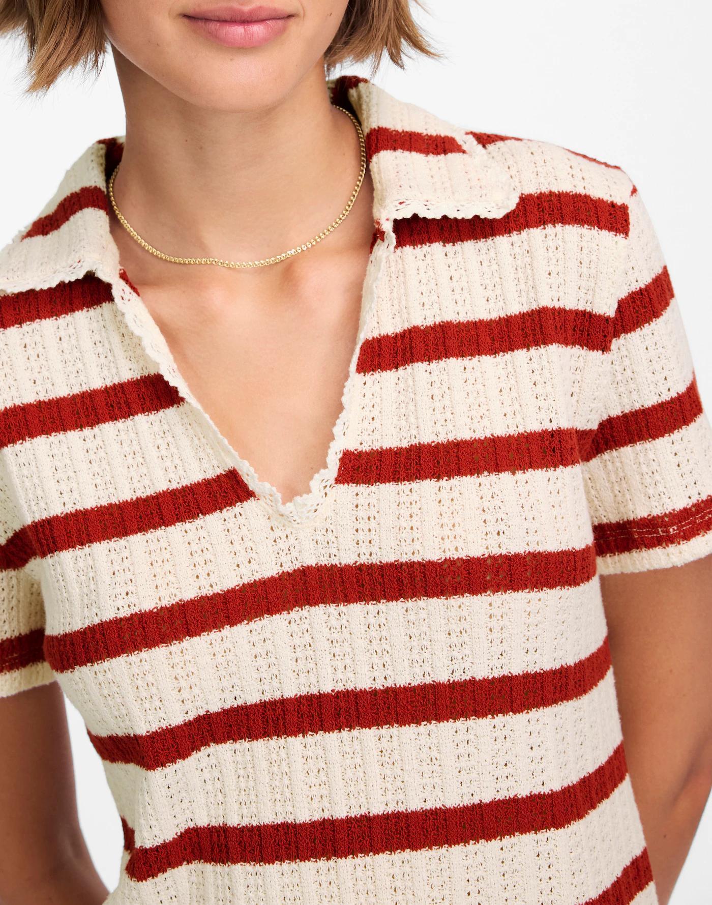 Crochet-Knit V-Neck Sweater Tee Product Image