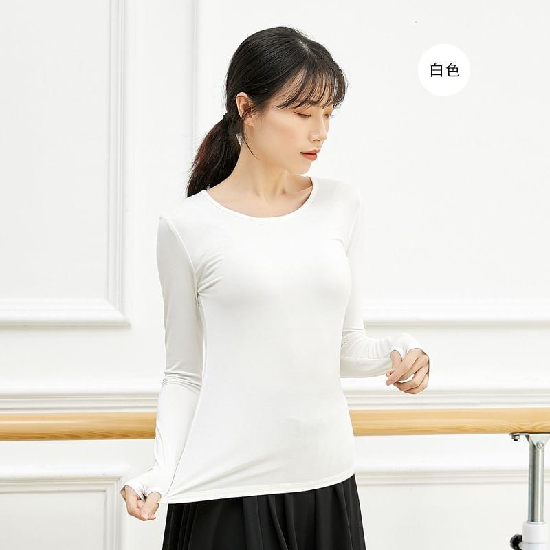 Long-Sleeve Crew Neck Plain Dance T-Shirt Product Image