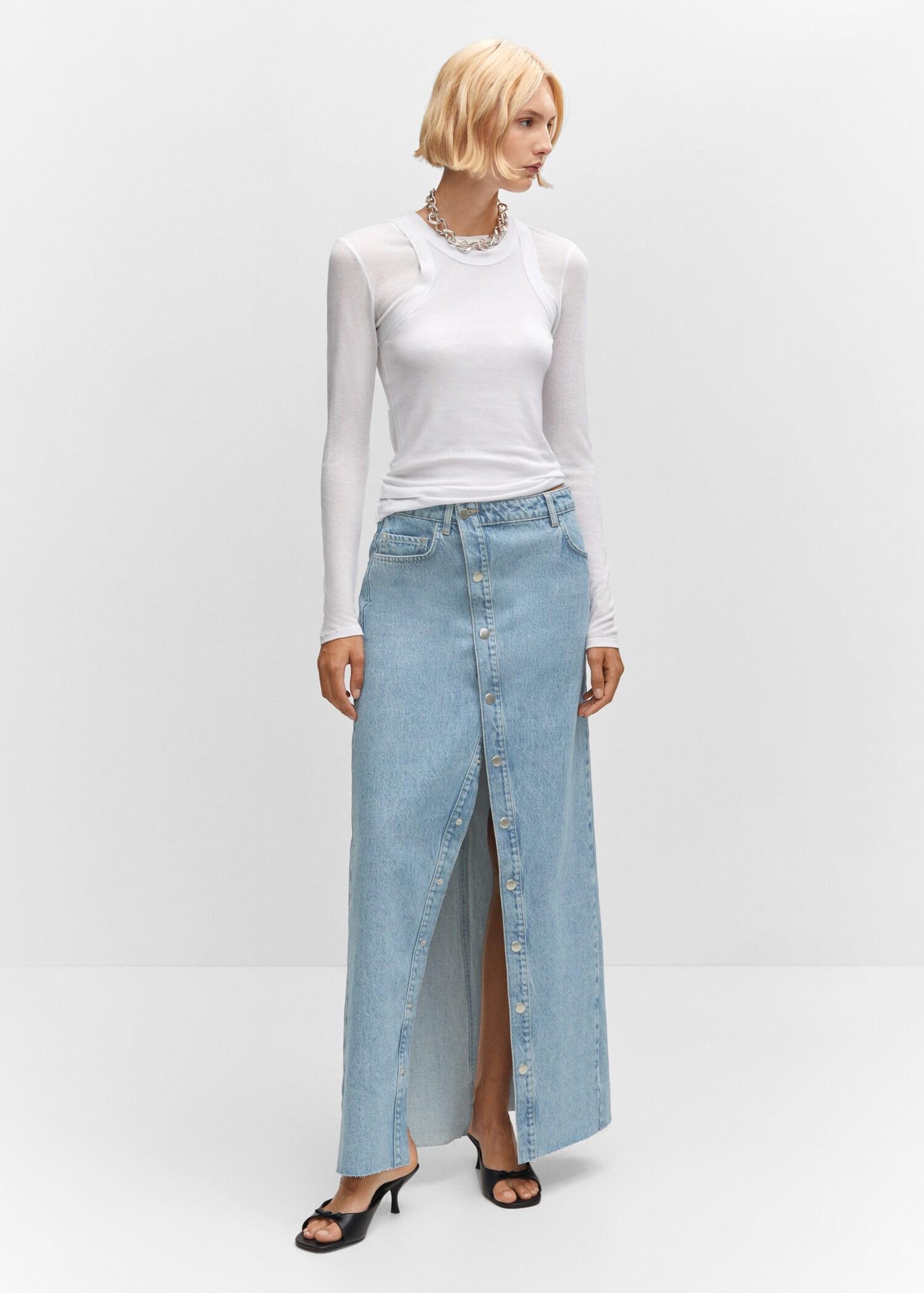 Denim skirt with buttons - Women | MANGO USA Product Image