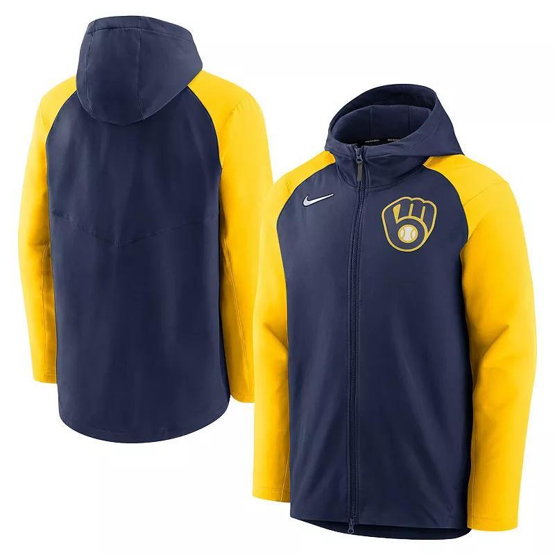 Mens Nike /Gold Milwaukee Brewers Authentic Collection Performance Raglan Full-Zip Hoodie Blue Product Image