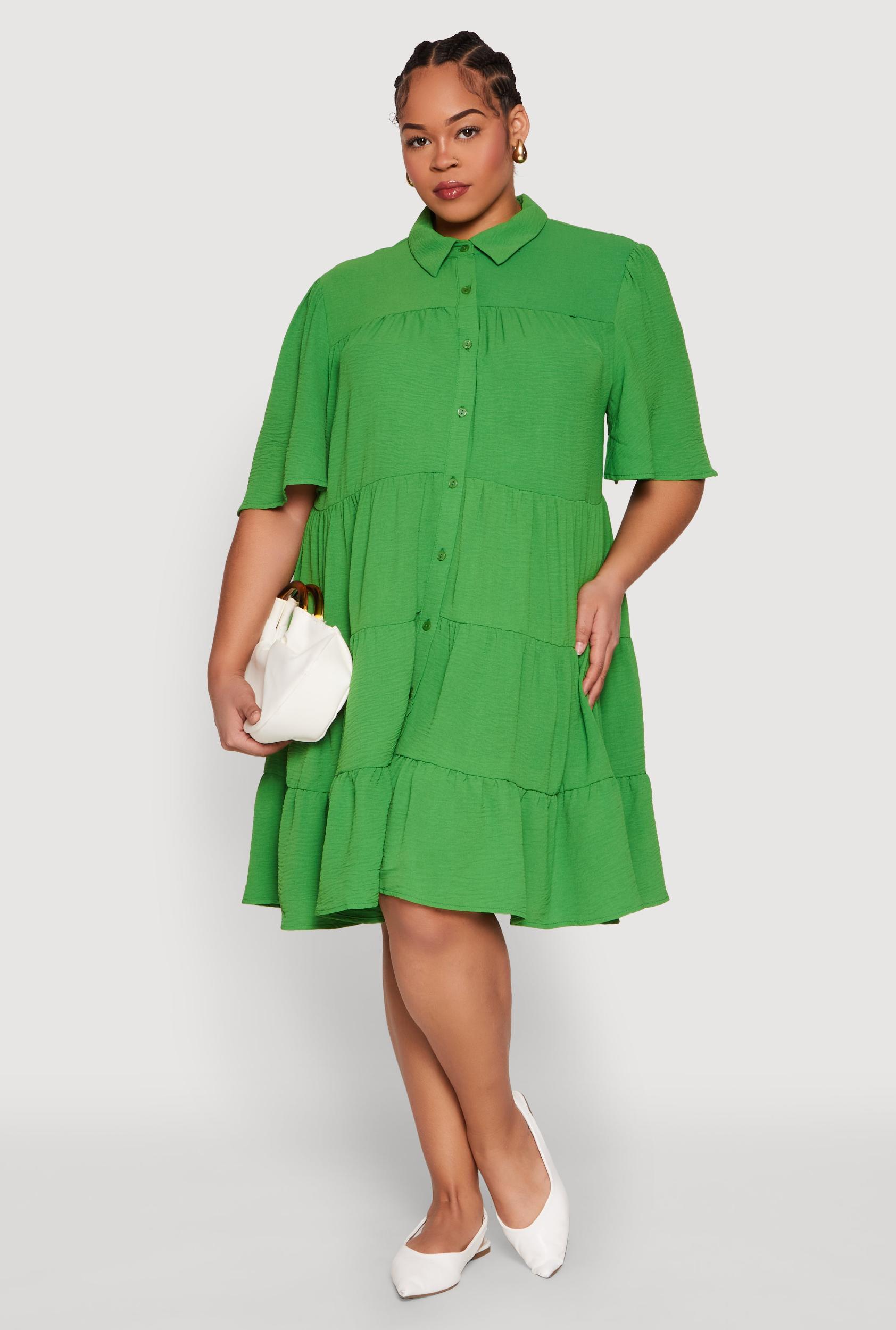 Womens Plus Size Airy Crepe Knit Tiered Shirt Dress Product Image