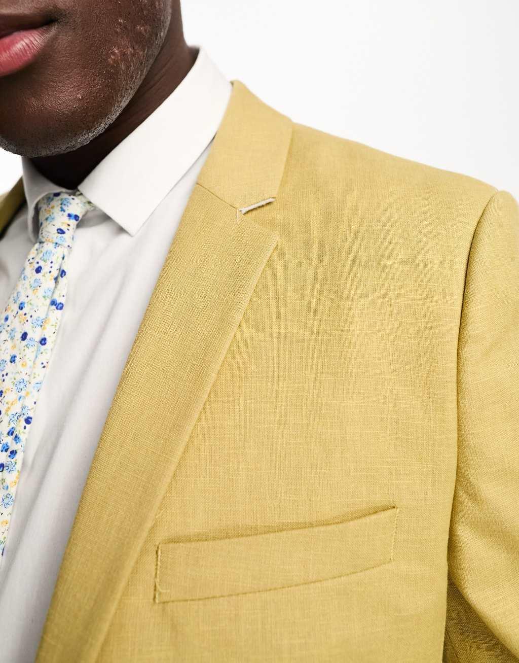 ASOS DESIGN slim suit jacket in stone slubby texture Product Image