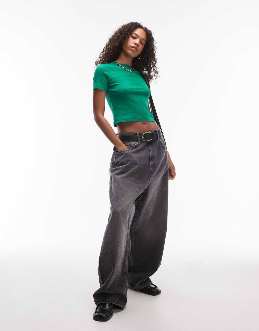 Topshop shrunken everyday tee in bright green  Product Image