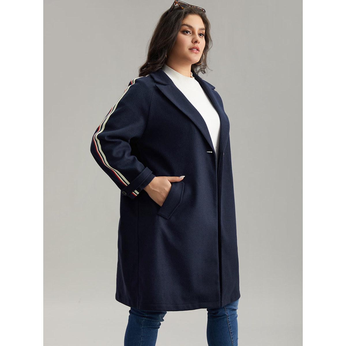 Plus Size Plain Lapel Collar Button Up Contrast Webbing Windbreaker Women Indigo Casual Patchwork Ladies Dailywear Winter Coats BloomChic 22-24/3X Product Image