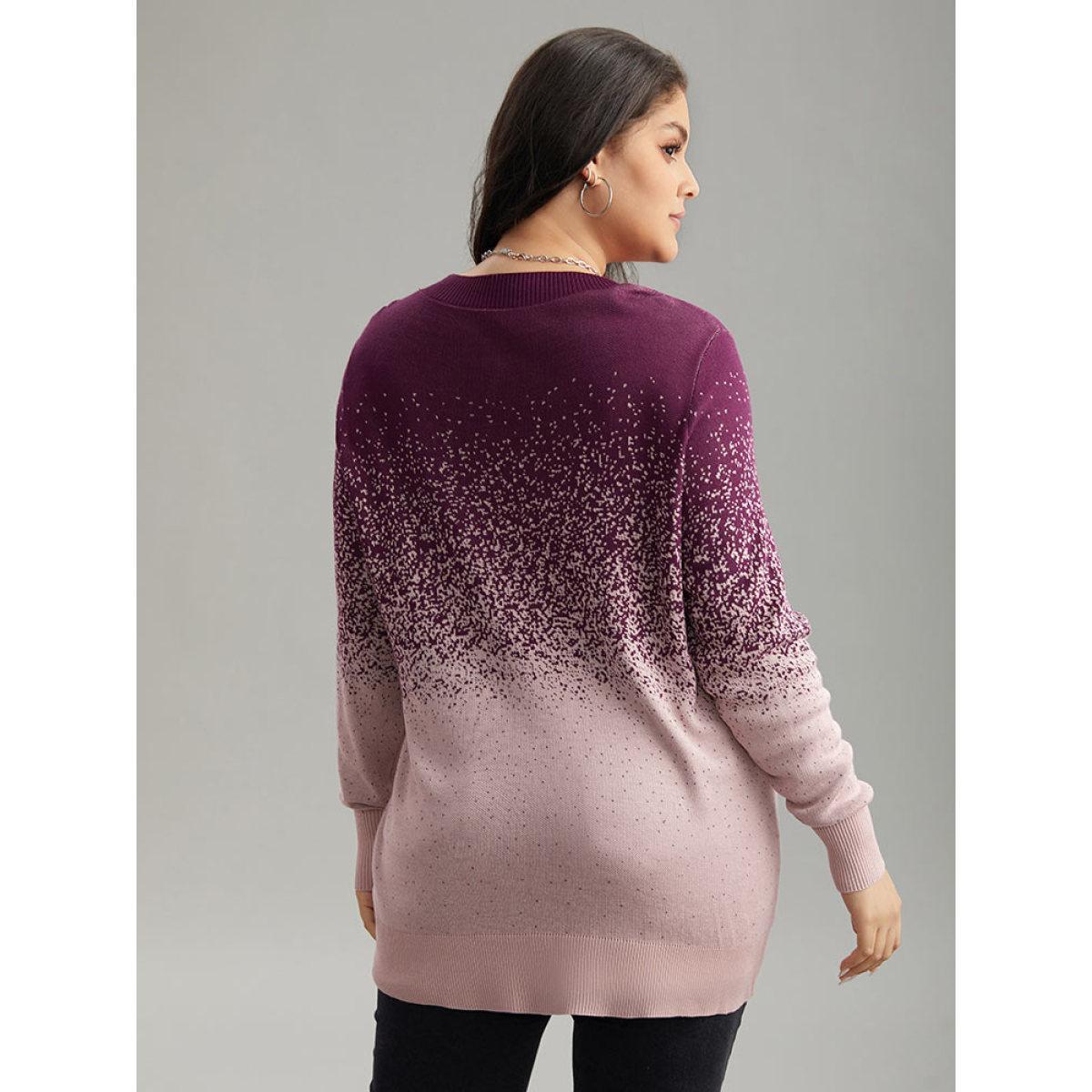 Plus Size Supersoft Essentials Ombre Elastic Cuffs Pullover Purple Women Casual Loose Long Sleeve Round Neck Dailywear Pullovers BloomChic 30/6X Product Image