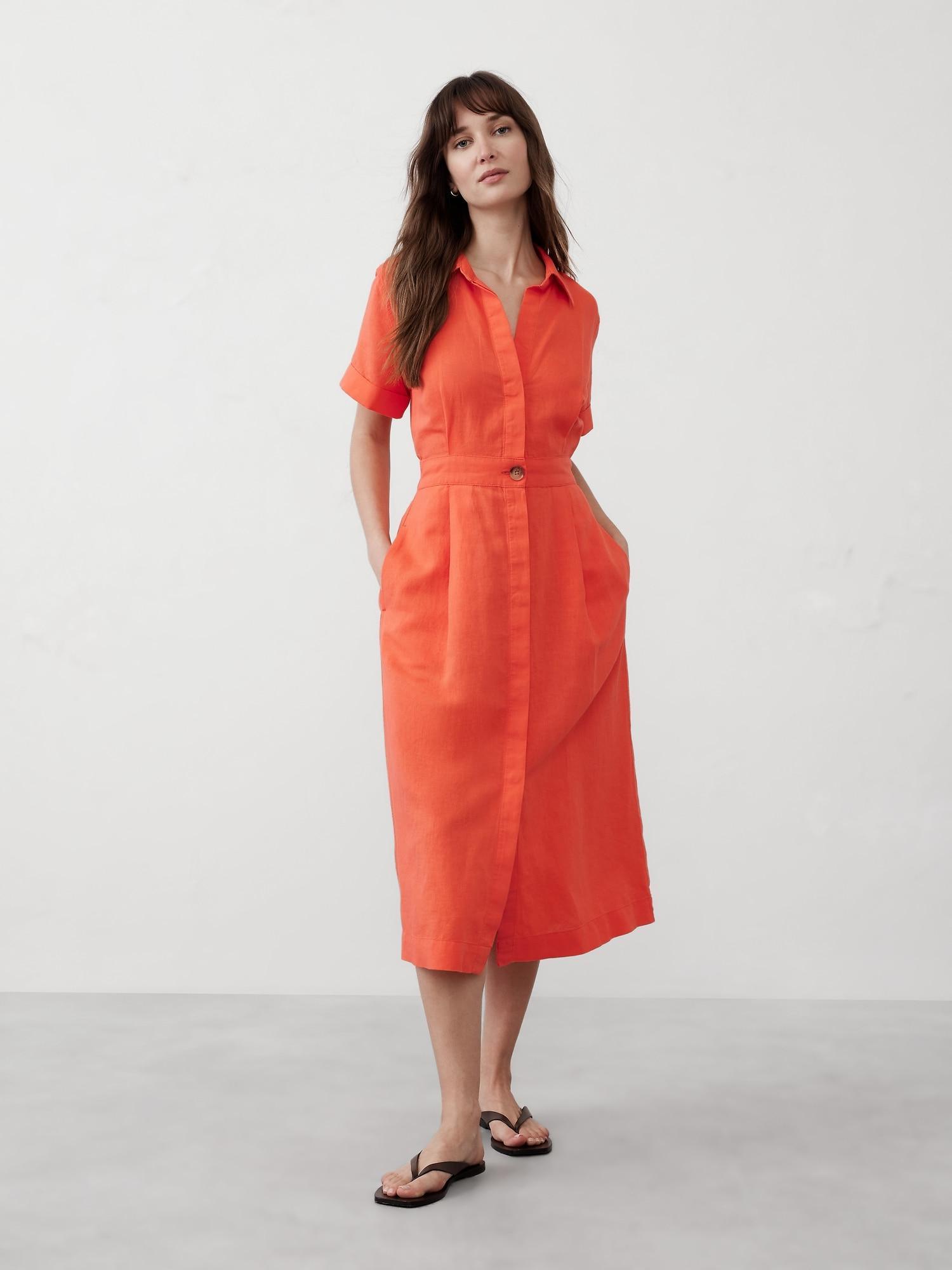 Linen-Blend Midi Shirtdress Product Image