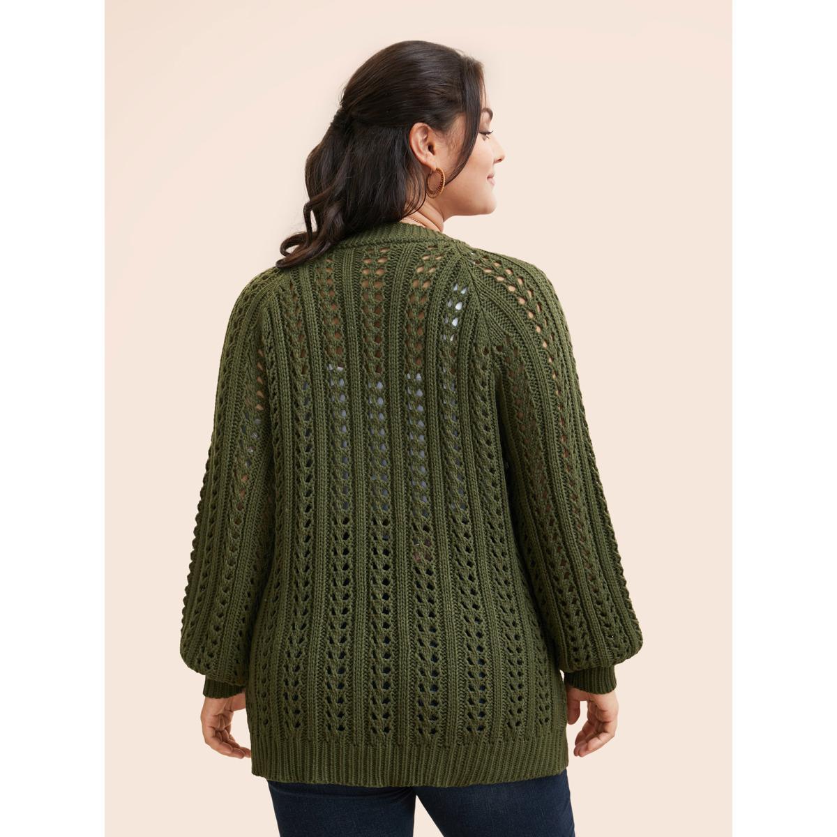 Plus Size Solid Cable Knit Raglan Sleeve Cardigan Olive Women Casual Loose Long Sleeve Everyday Cardigans BloomChic 26/4X Product Image