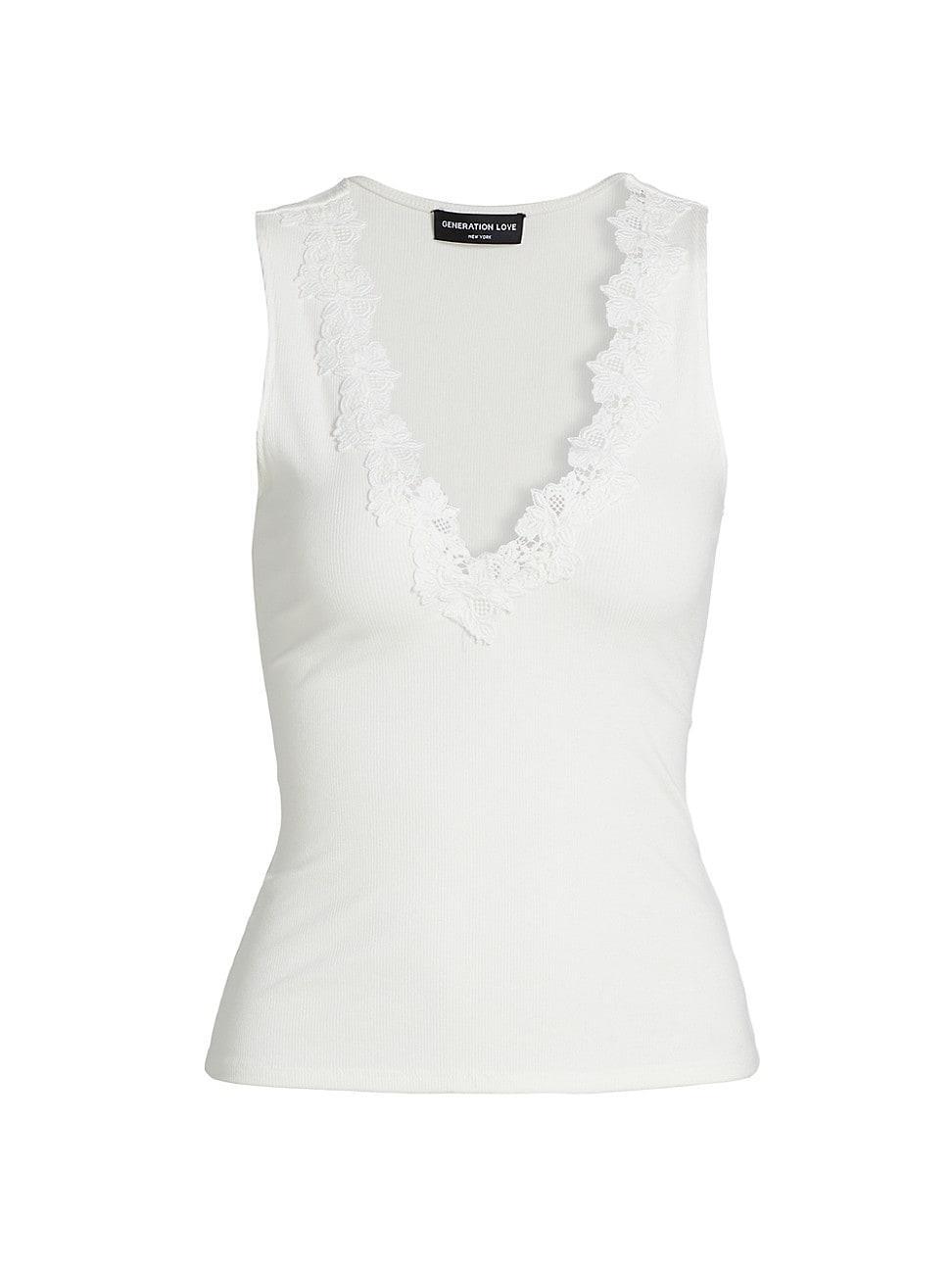 Womens Reida Lace-Trim Rib-Knit Tank Product Image