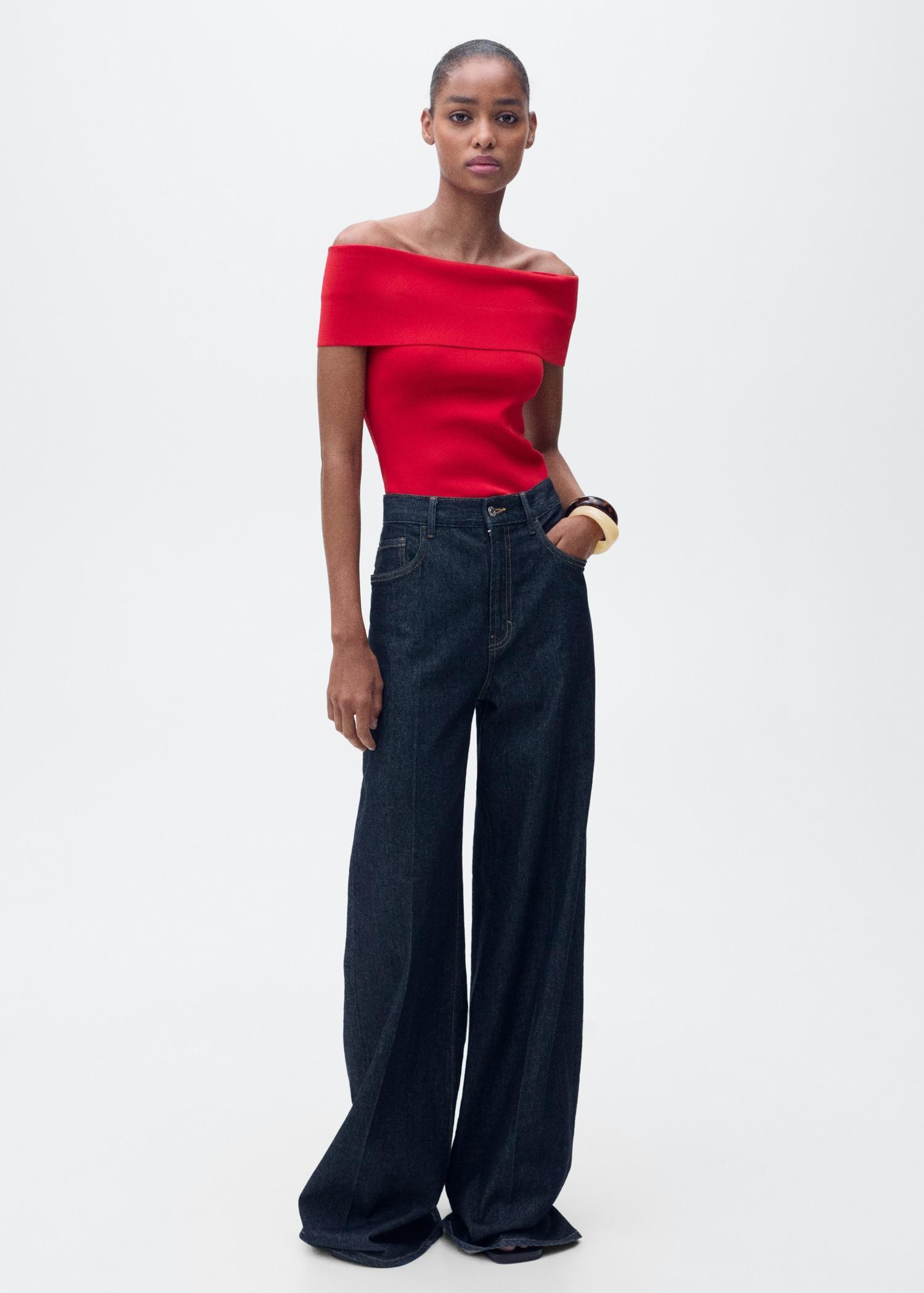 Off-the-shoulder knitted top - Women | MANGO USA Product Image