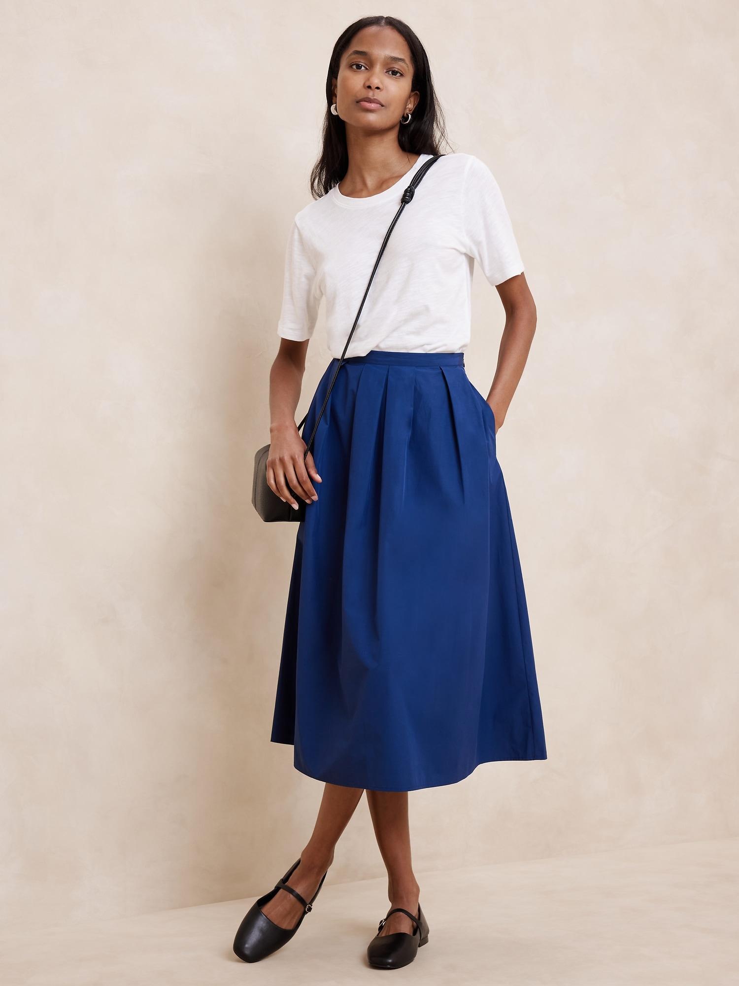 Pintuck Taffeta Midi Skirt Product Image