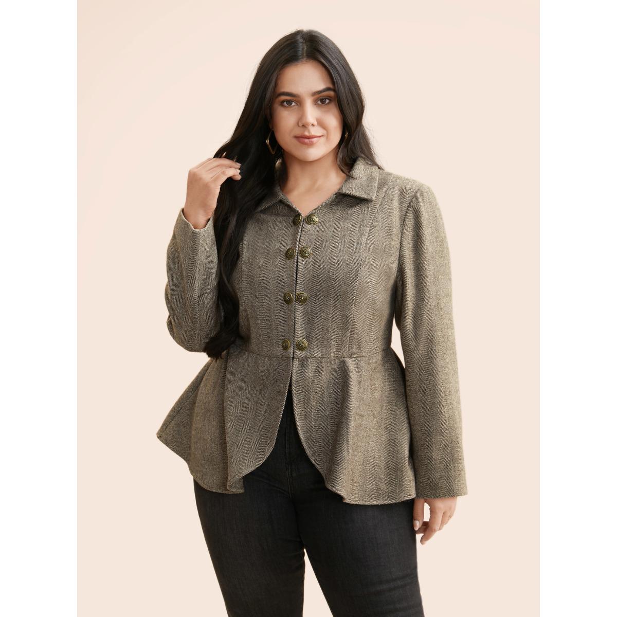 Plus Size Lapel Collar Metal Detail Jacket Women Multicolor Button Bodycon Everyday Jackets BloomChic 30/6X Product Image