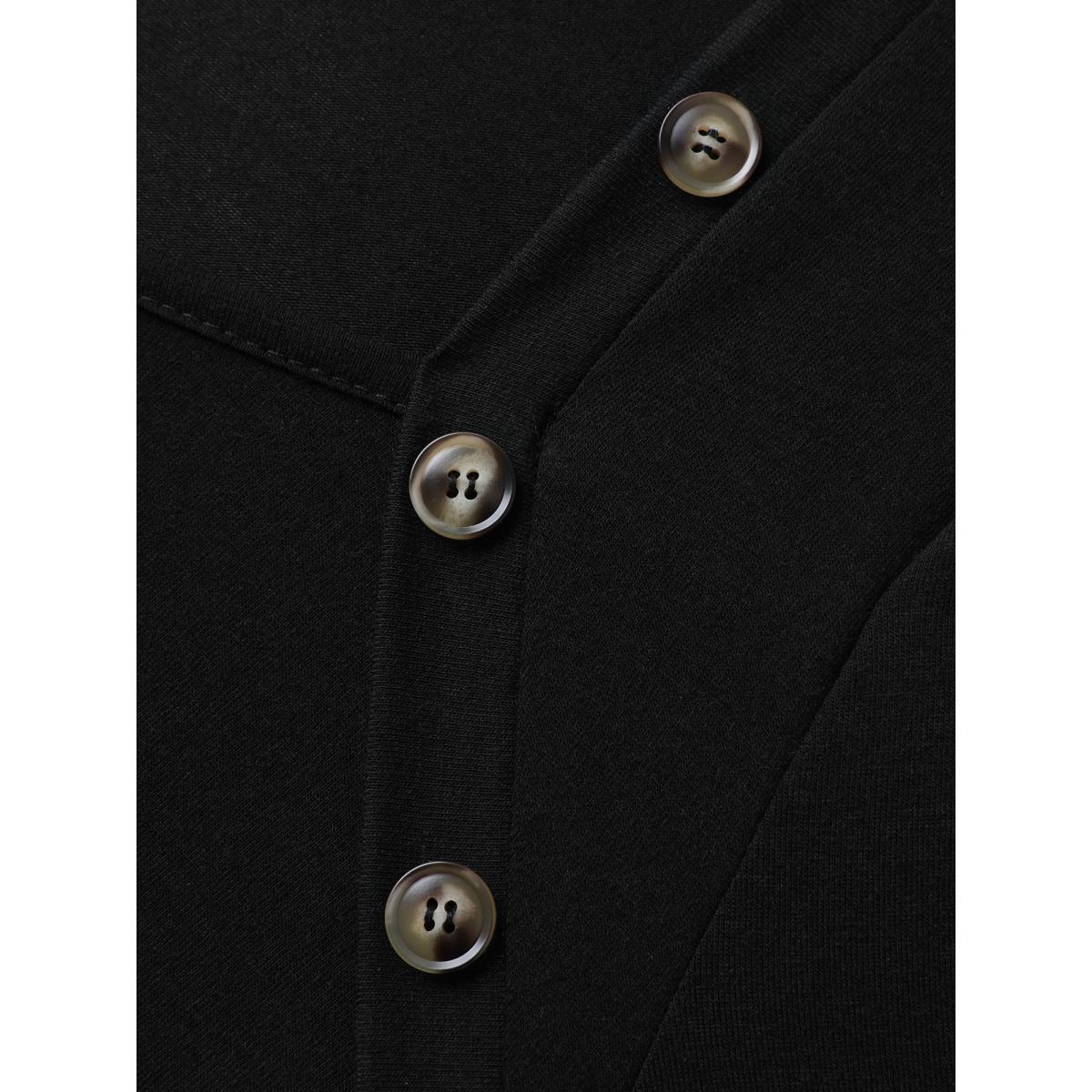 Plus Size Color Contrast Shoulder Button Sleeve Midi Dress Black Women Button Heart neckline Short sleeve Curvy BloomChic 26/4X Product Image