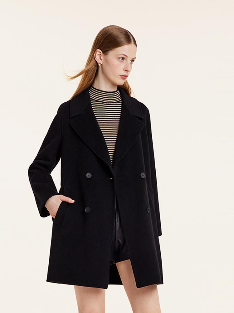Wool And Cashmere Double-Faced Notched Lapel Women Coat Product Image