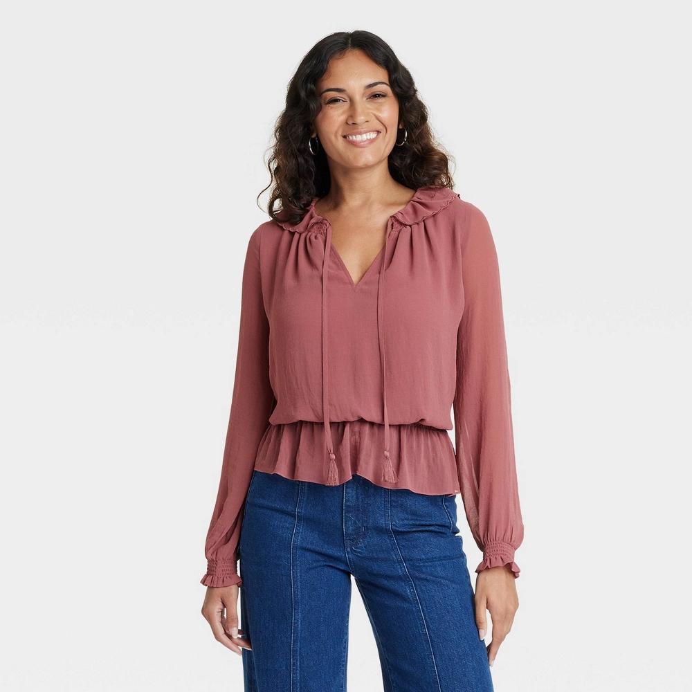Womens Long Sleeve Blouse - Universal Thread Dark Mauve XS Product Image