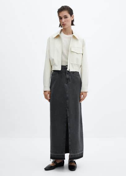 Mango raw hem detail denim maxi skirt Product Image