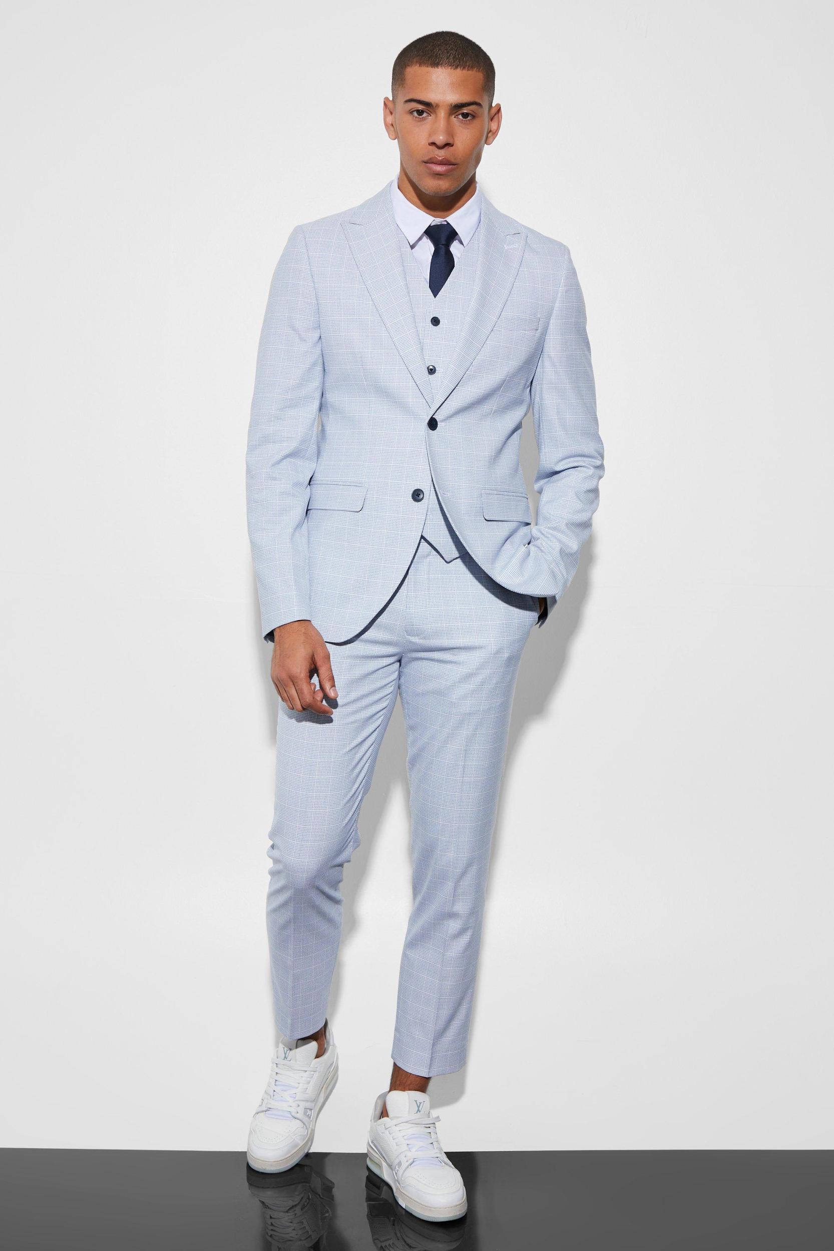 Slim Single Breasted Micro Plaid Suit Jacket | boohooMAN USA Product Image