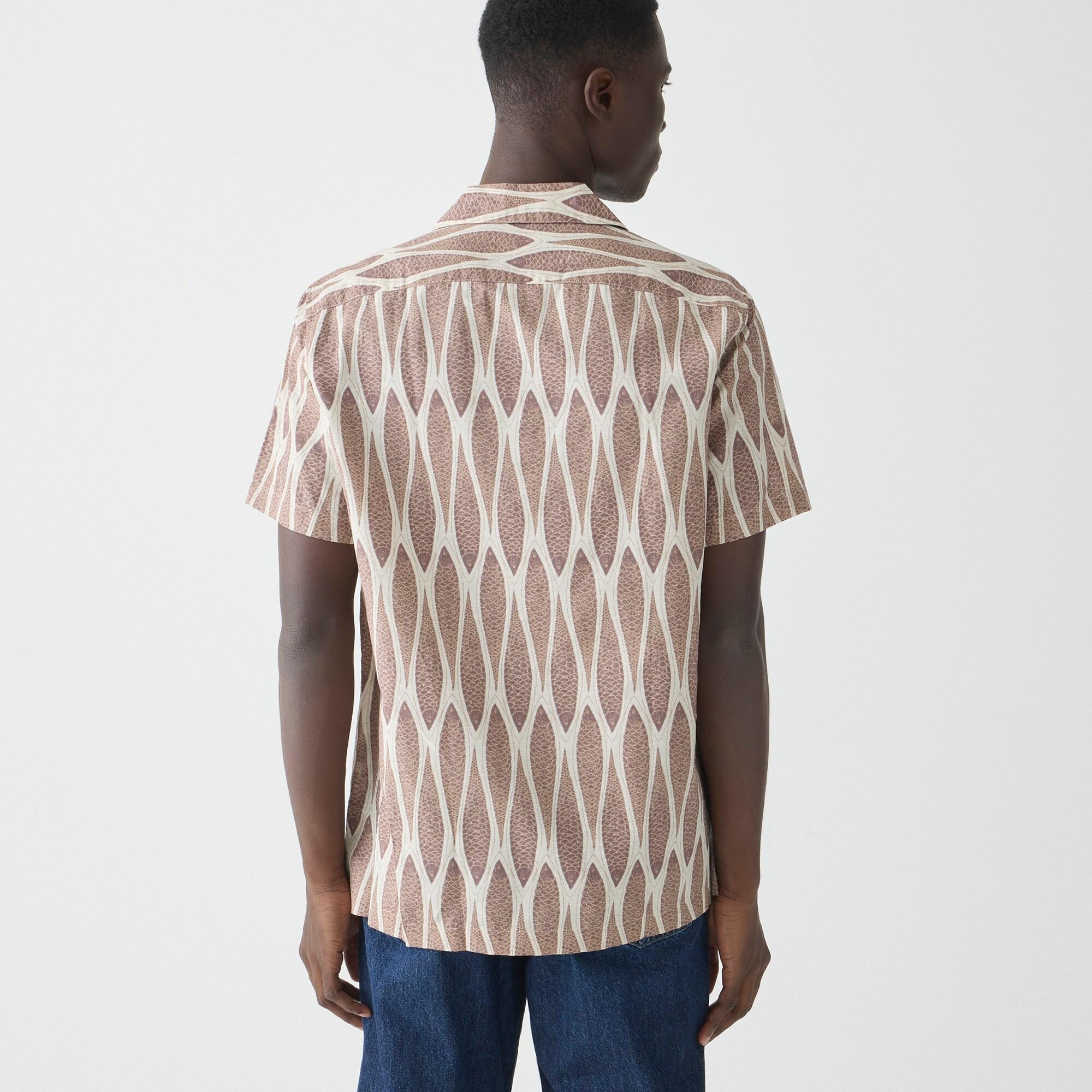 Short-sleeve slub cotton-linen blend camp-collar shirt in print Product Image